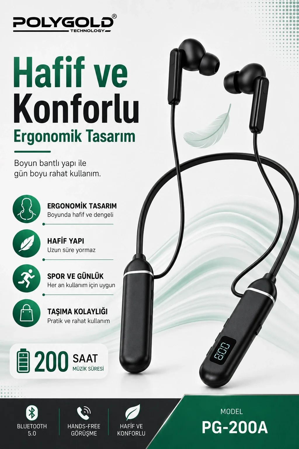 Uzun Süre Kullanımlı Kablosuz Kulak İçi Spor Kulaklık Stereo Ses Mikrofonlu