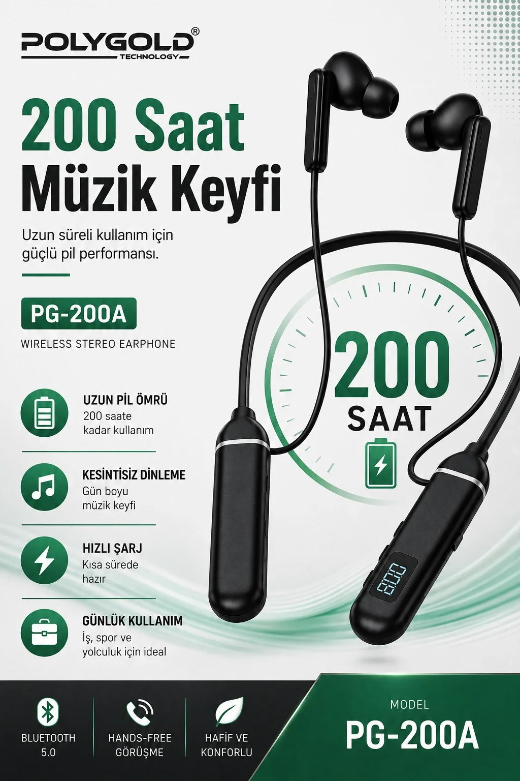 Uzun Süre Kullanımlı Kablosuz Kulak İçi Spor Kulaklık Stereo Ses Mikrofonlu