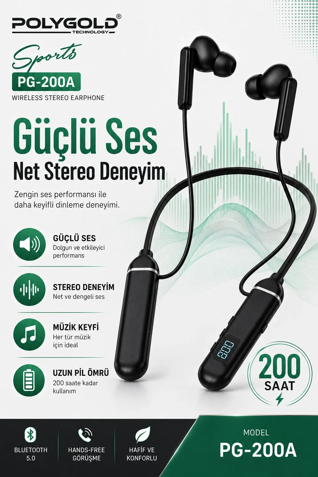 Uzun Süre Kullanımlı Kablosuz Kulak İçi Spor Kulaklık Stereo Ses Mikrofonlu