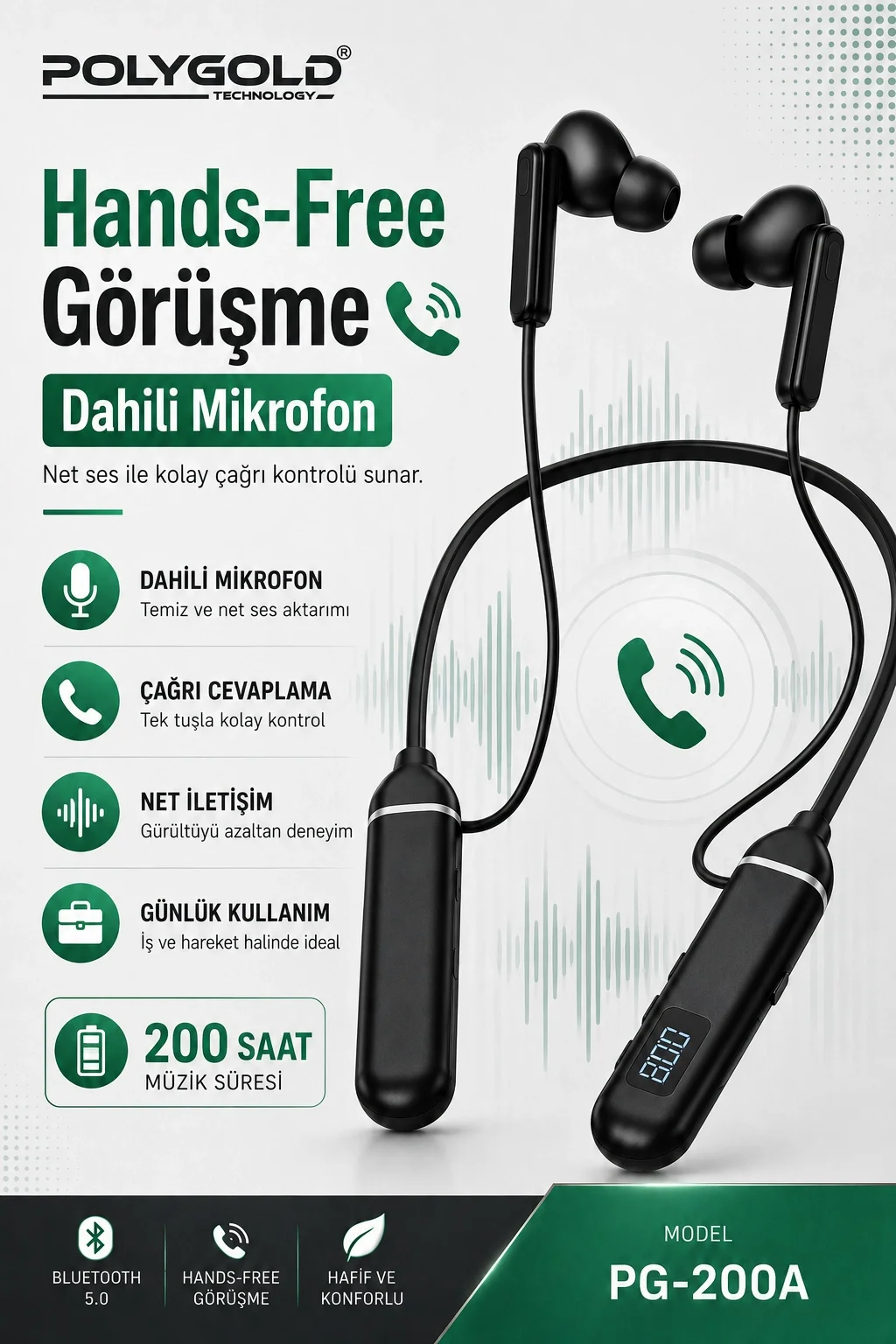 Uzun Süre Kullanımlı Kablosuz Kulak İçi Spor Kulaklık Stereo Ses Mikrofonlu