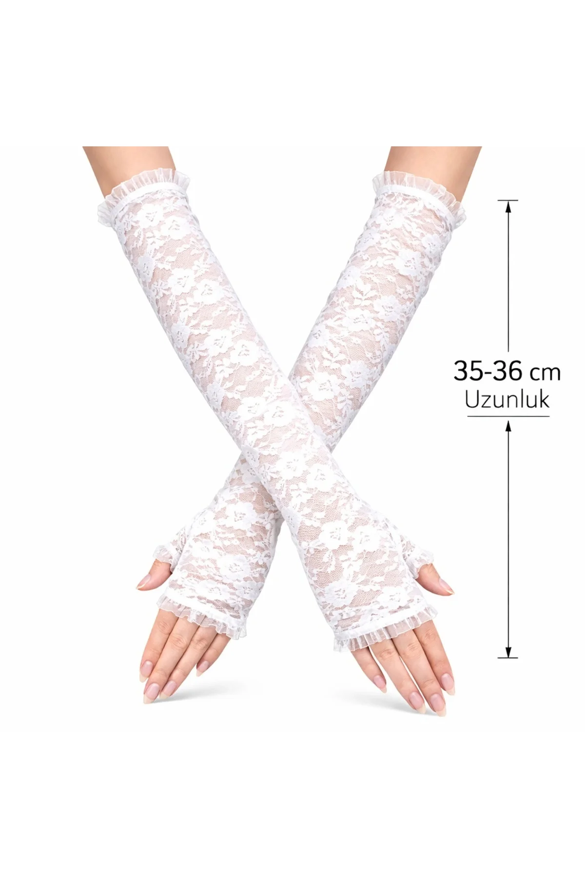 Uzun Zarif Dantel Eldiven Parmaksız Beyaz 35 Cm Uzun Zarif Dantel Eldiven Parmaksız Beyaz 35 Cm