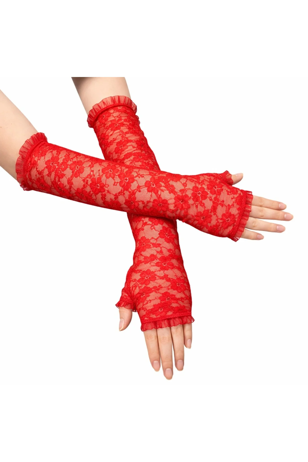 Uzun Zarif Dantel Eldiven Parmaksız Kırmızı 35 Cm Uzun Zarif Dantel Eldiven Parmaksız Kırmızı 35 Cm - Görsel 2