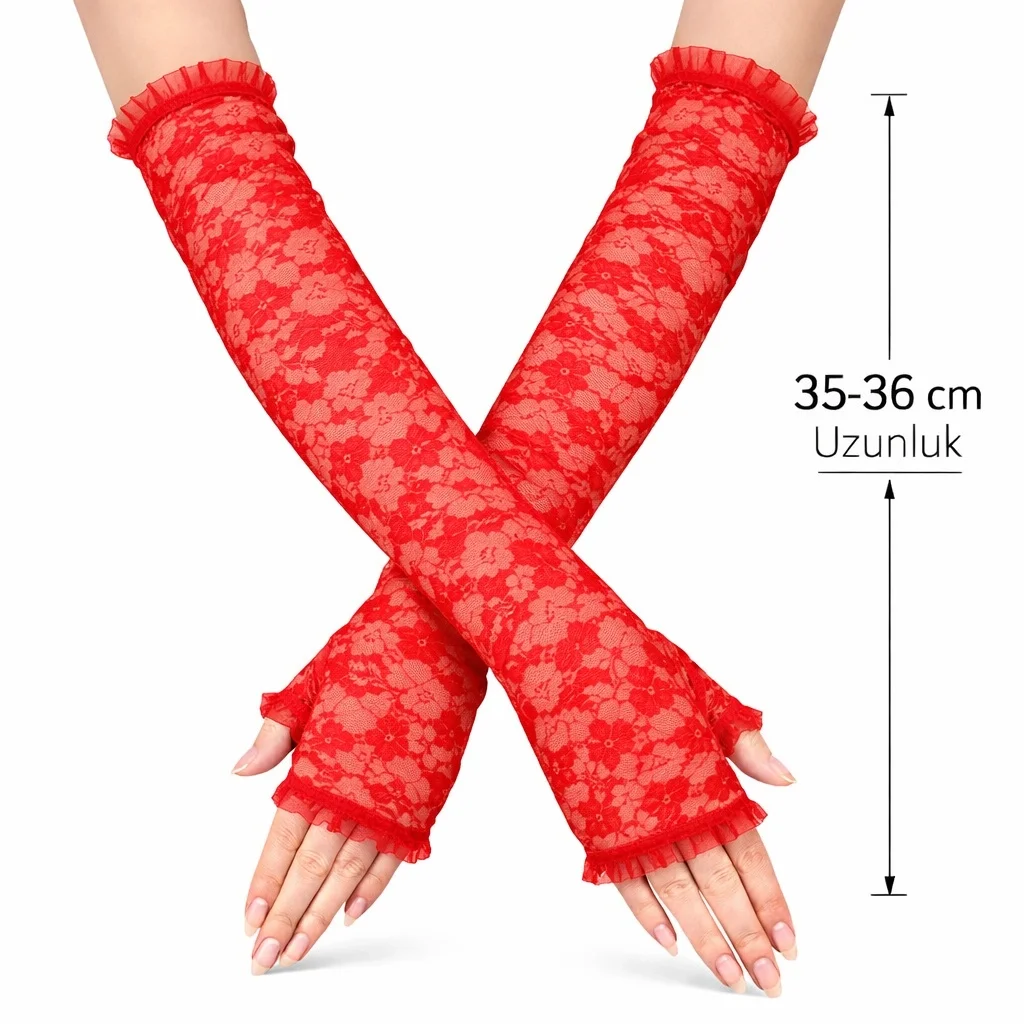 Uzun Zarif Dantel Eldiven Parmaksız Kırmızı 35 Cm Bx40 Fiyatı, Yorumları ve Özellikleri