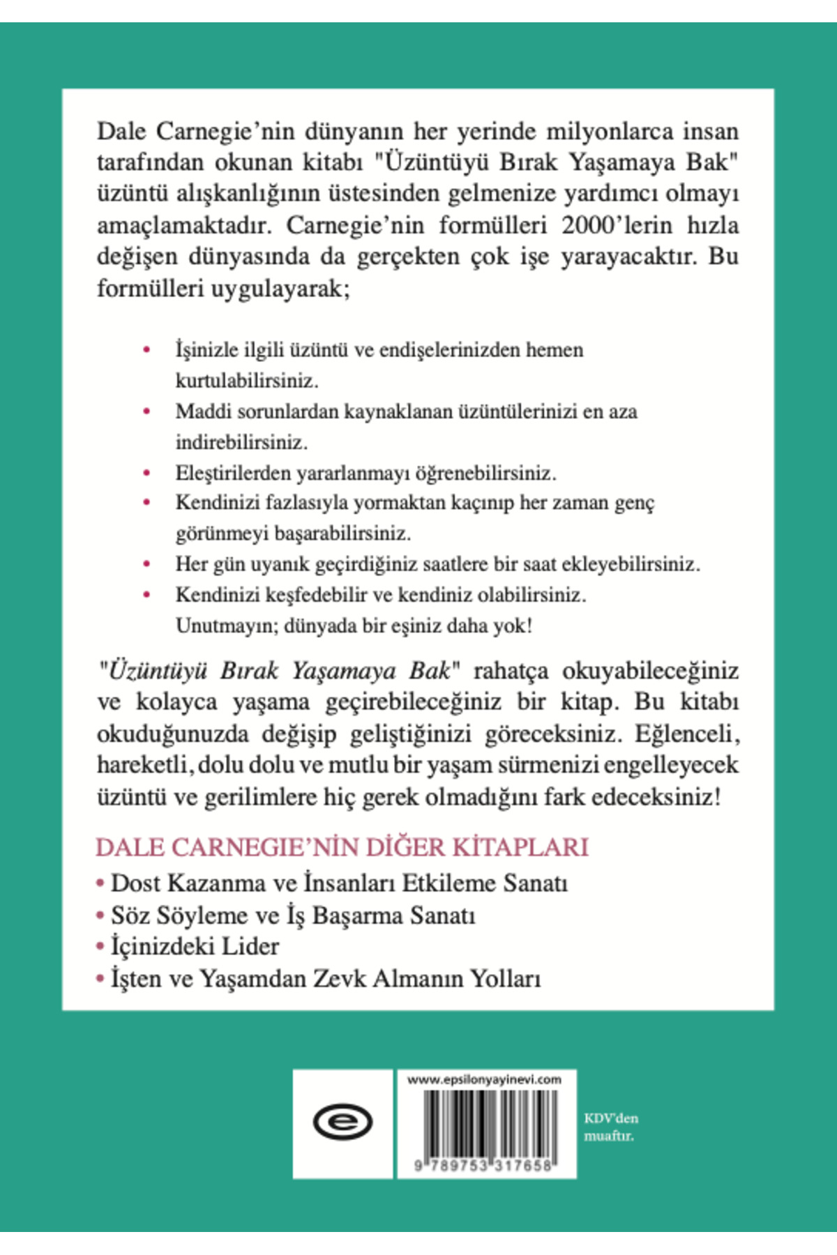Epsilon Yayınevi Üzüntüyü Bırak Yaşamaya Bak - Dale Carnegie - İnevi