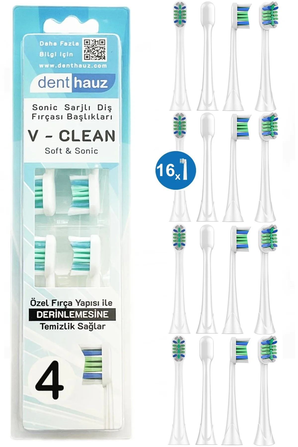 V Clean Sonic Soft Temizlik - Phlips Sonicare Uyumlu 16 Adet Yede