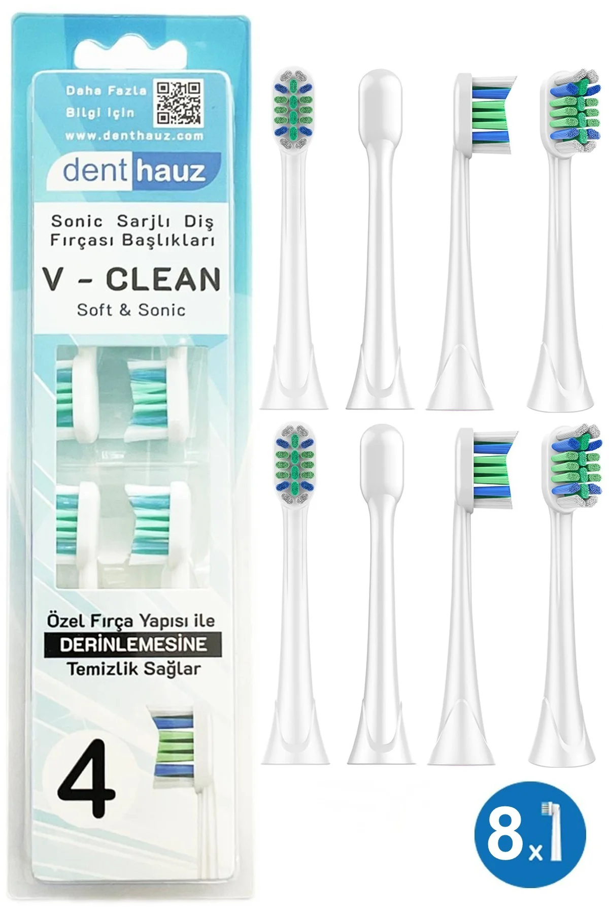 V Clean Sonic Soft Temizlik - Phlips Sonicare Uyumlu 8 Adet Yedek