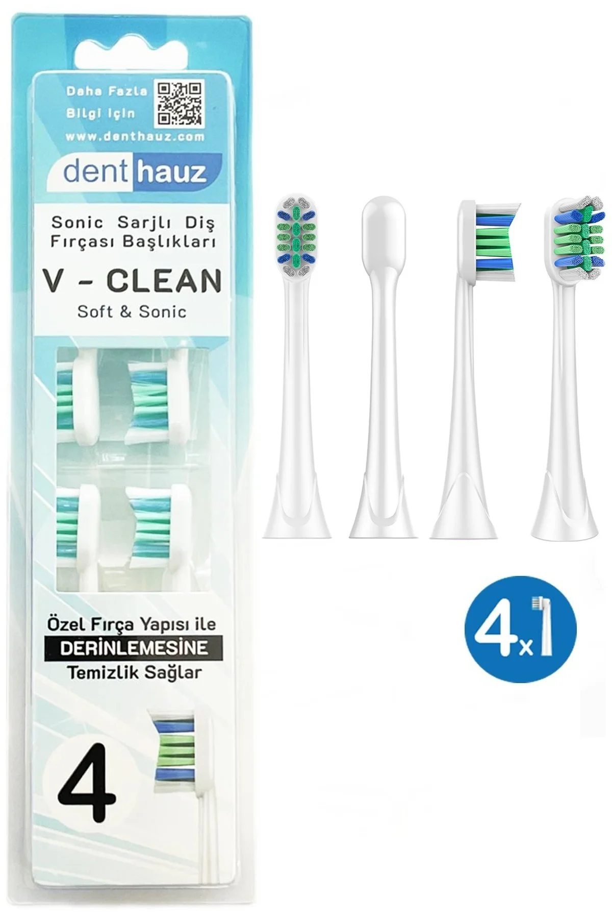 V Clean Sonic Soft Temizlik - Phlips Sonicare Uyumlu 4 Adet Yedek