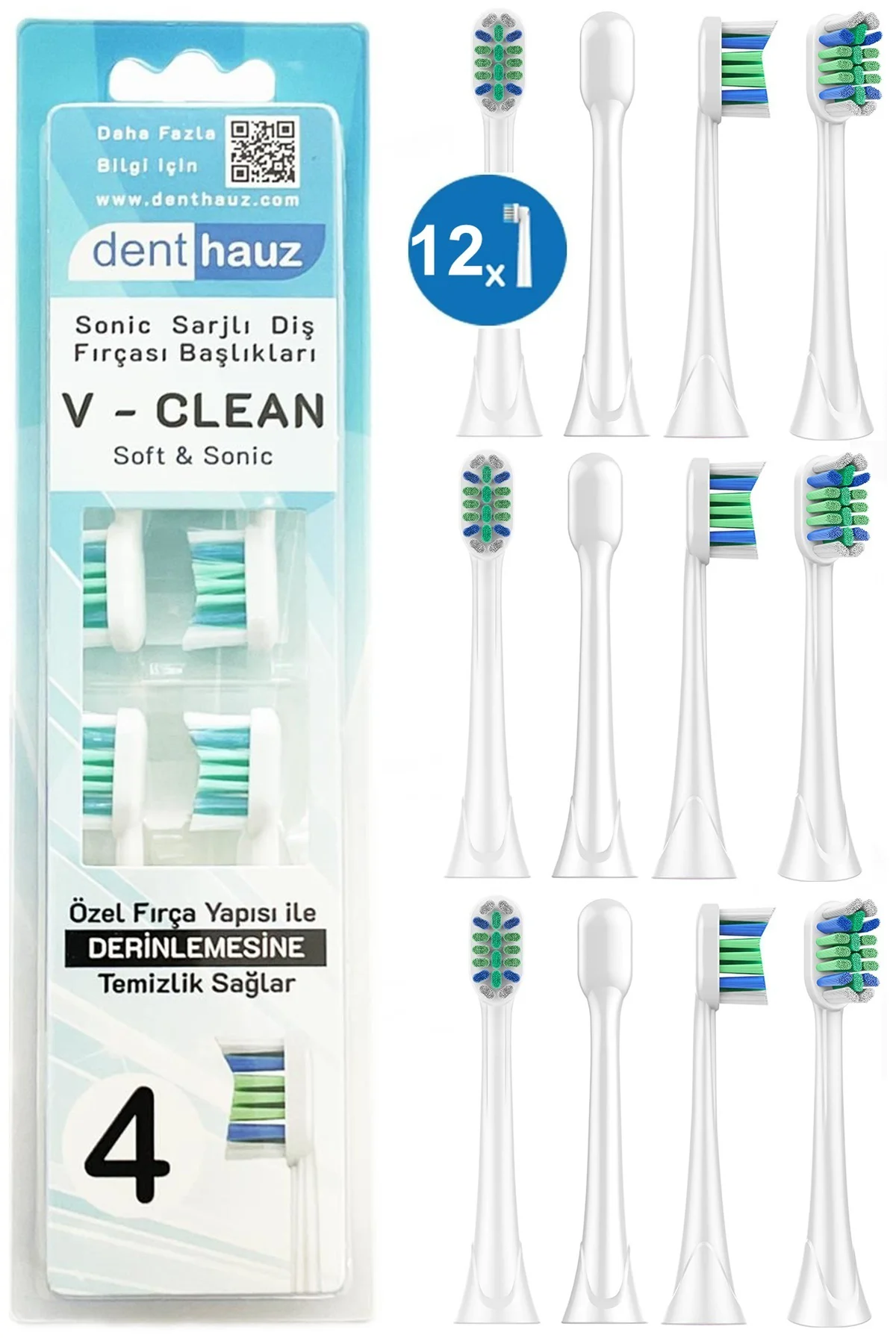 V Clean Sonic Soft Temizlik - Phlips Sonicare Uyumlu 12 Adet Yede