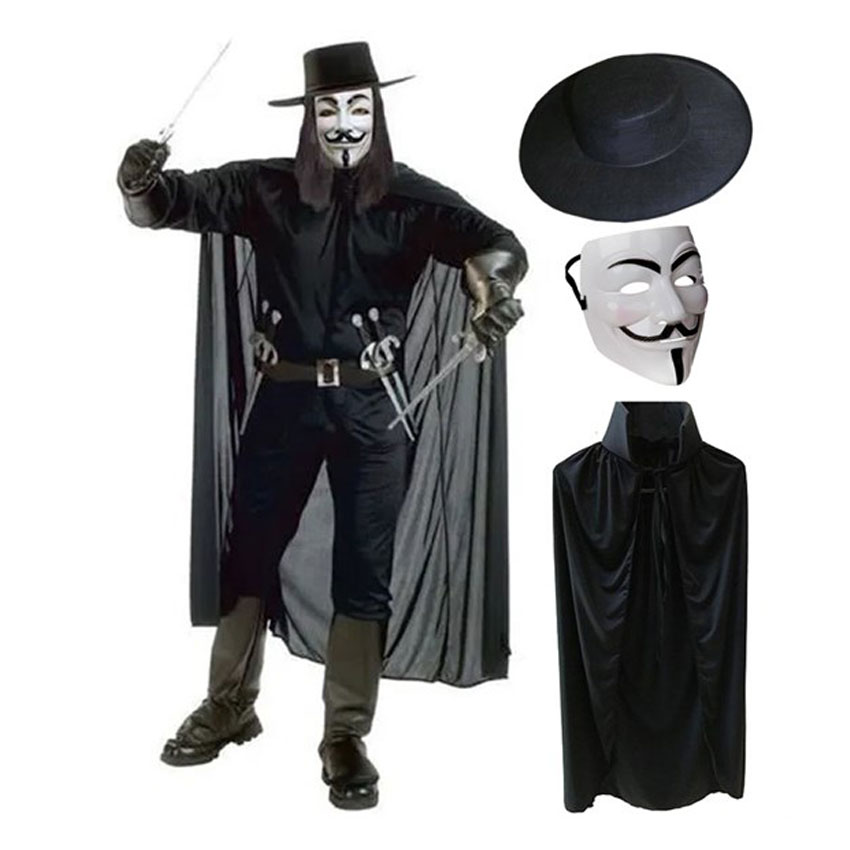 V For Vendetta Maskesi Şapkası ve Pelerin Kostüm Seti Yetişkin Bo V For Vendetta Maskesi Şapkası ve Pelerin Kostüm Seti Yetişkin Bo