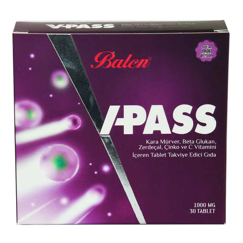 V-Pass Kara Mürverli Zerdeçallı Çinko ve C minli 1000 Mg X 30 Tablet