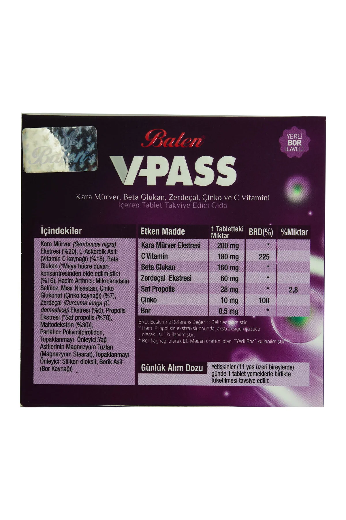 V-Pass Kara Mürverli Zerdeçallı Çinko ve C Vitaminli 1000 Mg X 30