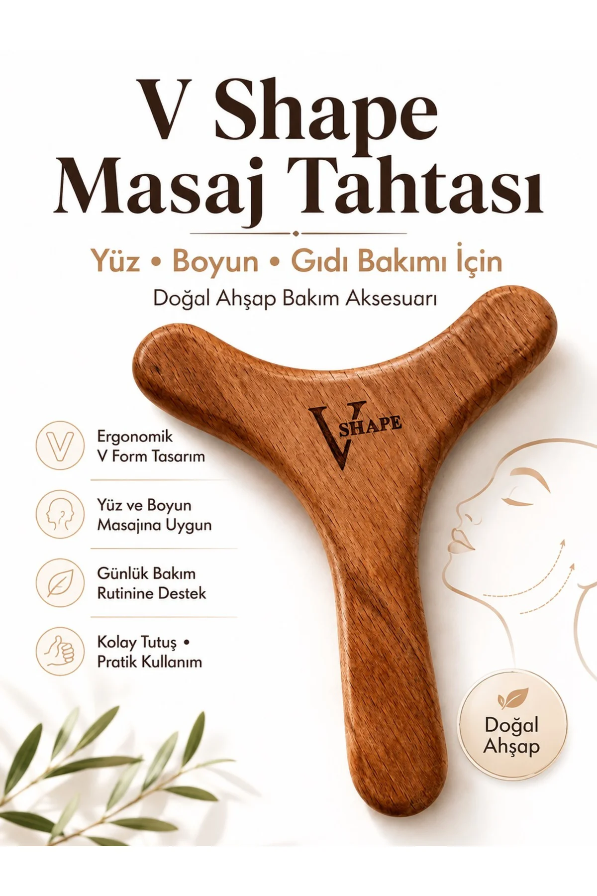 V Shape Yüz, Gıdı, Boyun, Sarkma ve Kırışıklık Bakımı Masaj Tahtası – Ahşap Yüz Masaj Aleti, Çene Hattı Fiyatı, Yorumları ve Özellikleri