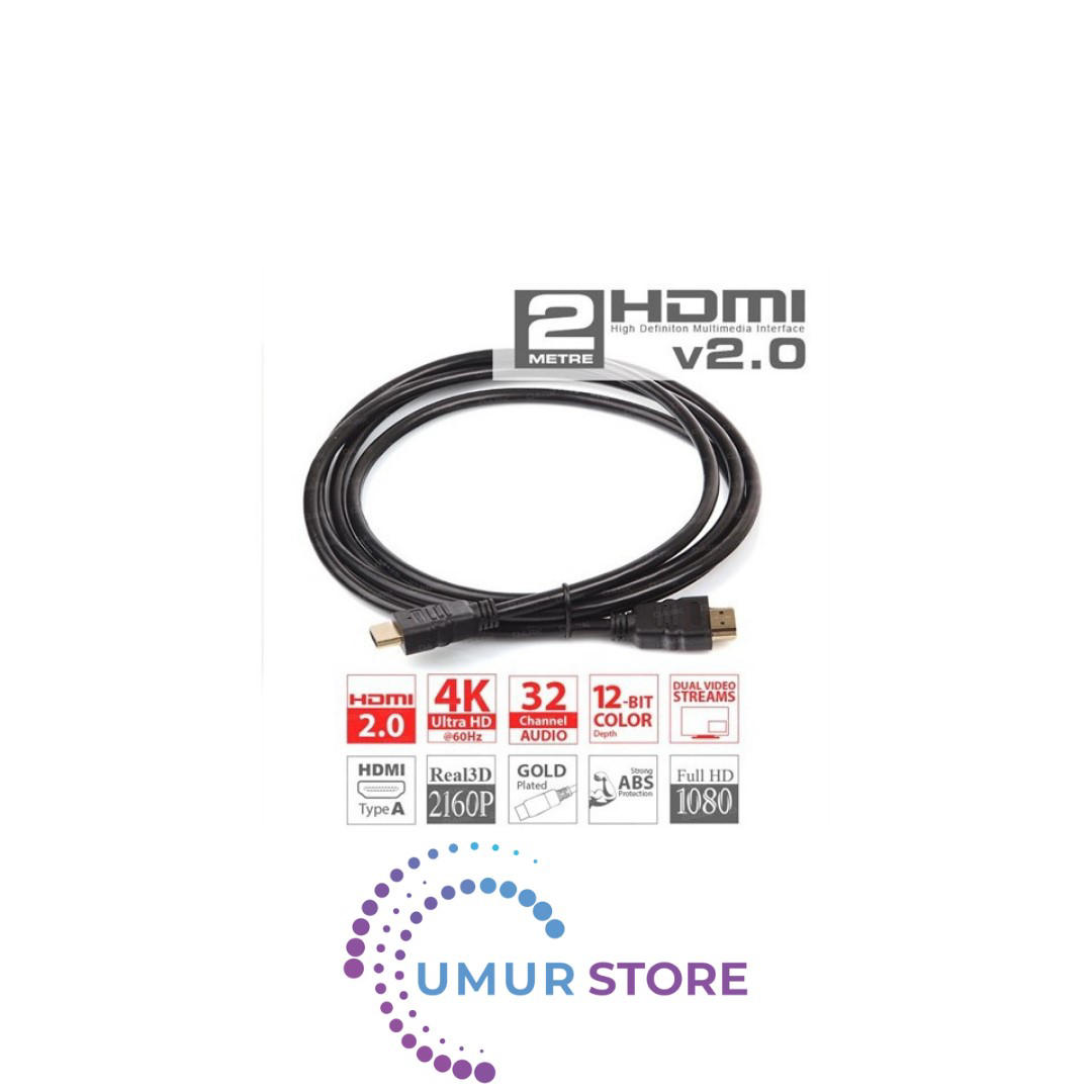 Herz V2.0 2Mt, 4K / 3D, Ağ Destekli, Altın Uçlu Hdmi Kablo (Dk-Hd-Cv20