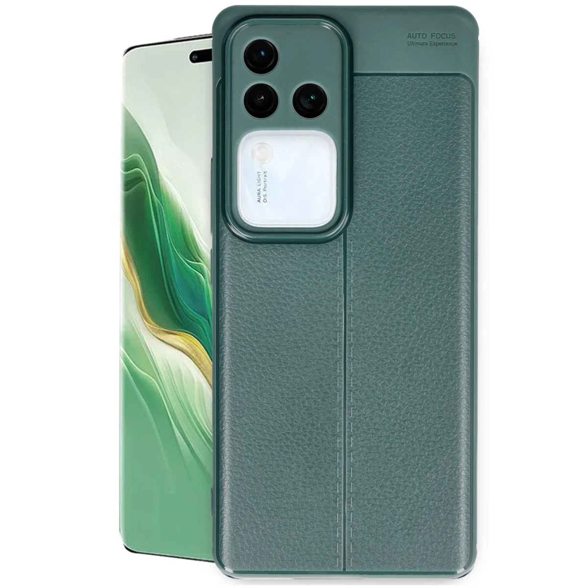 V30 5G Kılıf Auto Focus Koyu Yeşil Deri Dokulu TPU Koruma