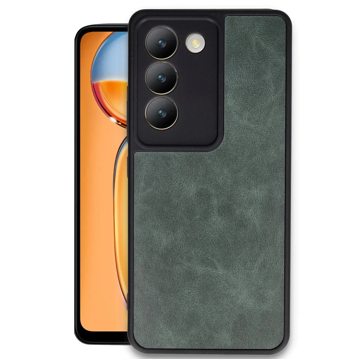 V30 Lite 4G Kılıf Aras Deri Kapak - Koyu Yeşil Premium TPU