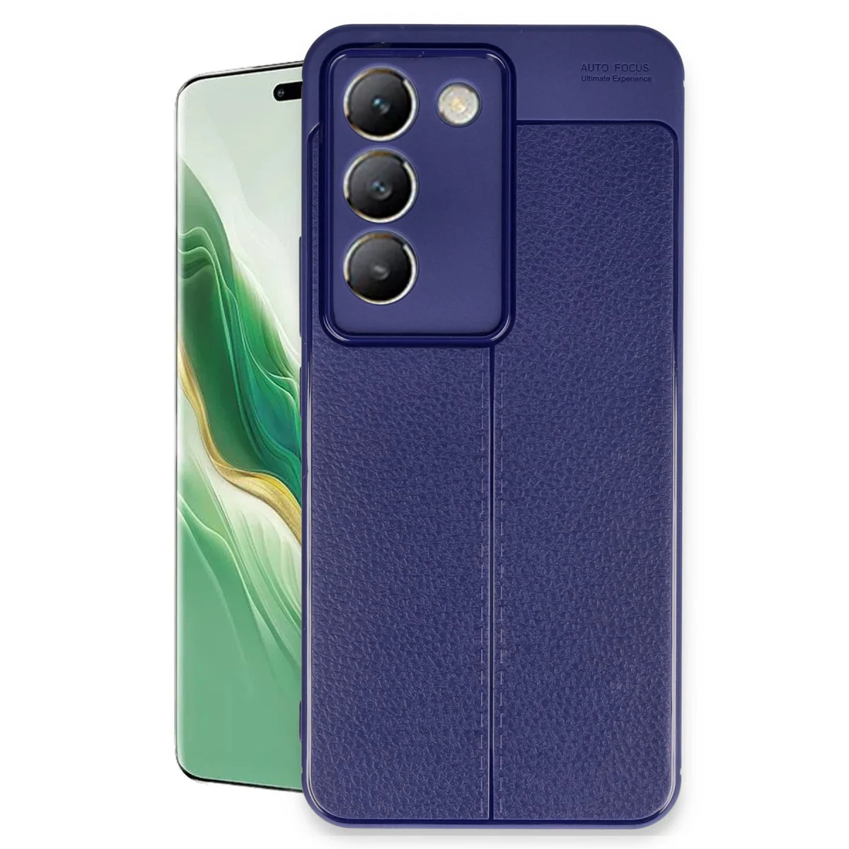 V30 Lite 4G Kılıf - Auto Focus Deri Dokulu TPU Kapak - Lacivert