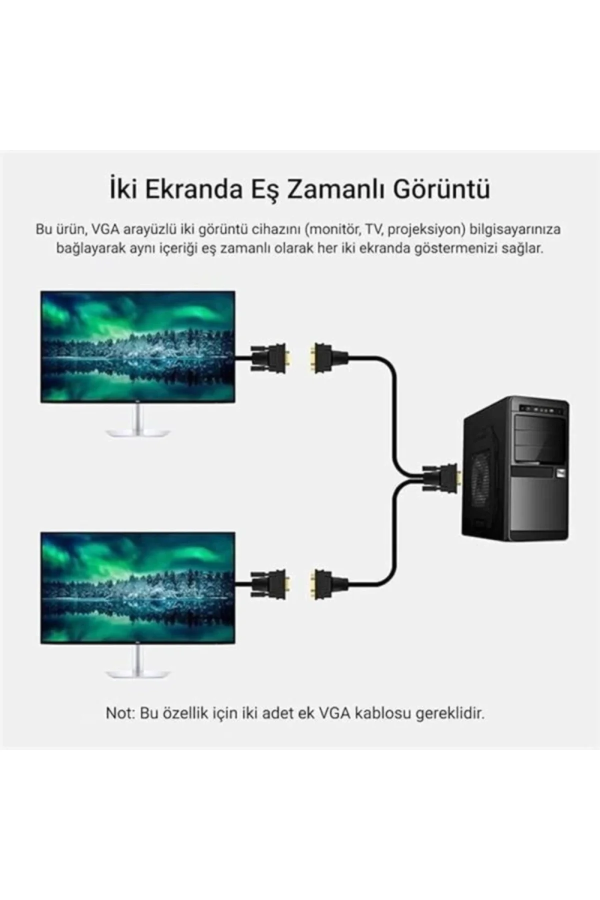 V401 VGA to 2 VGA Çoklayıcı Splitter Y Kablo