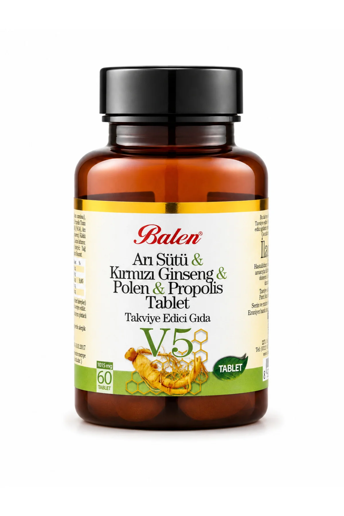 (V5) Arı Sütü& Ginseng& Polen& Propolis Tablet 1015 Mg* 60