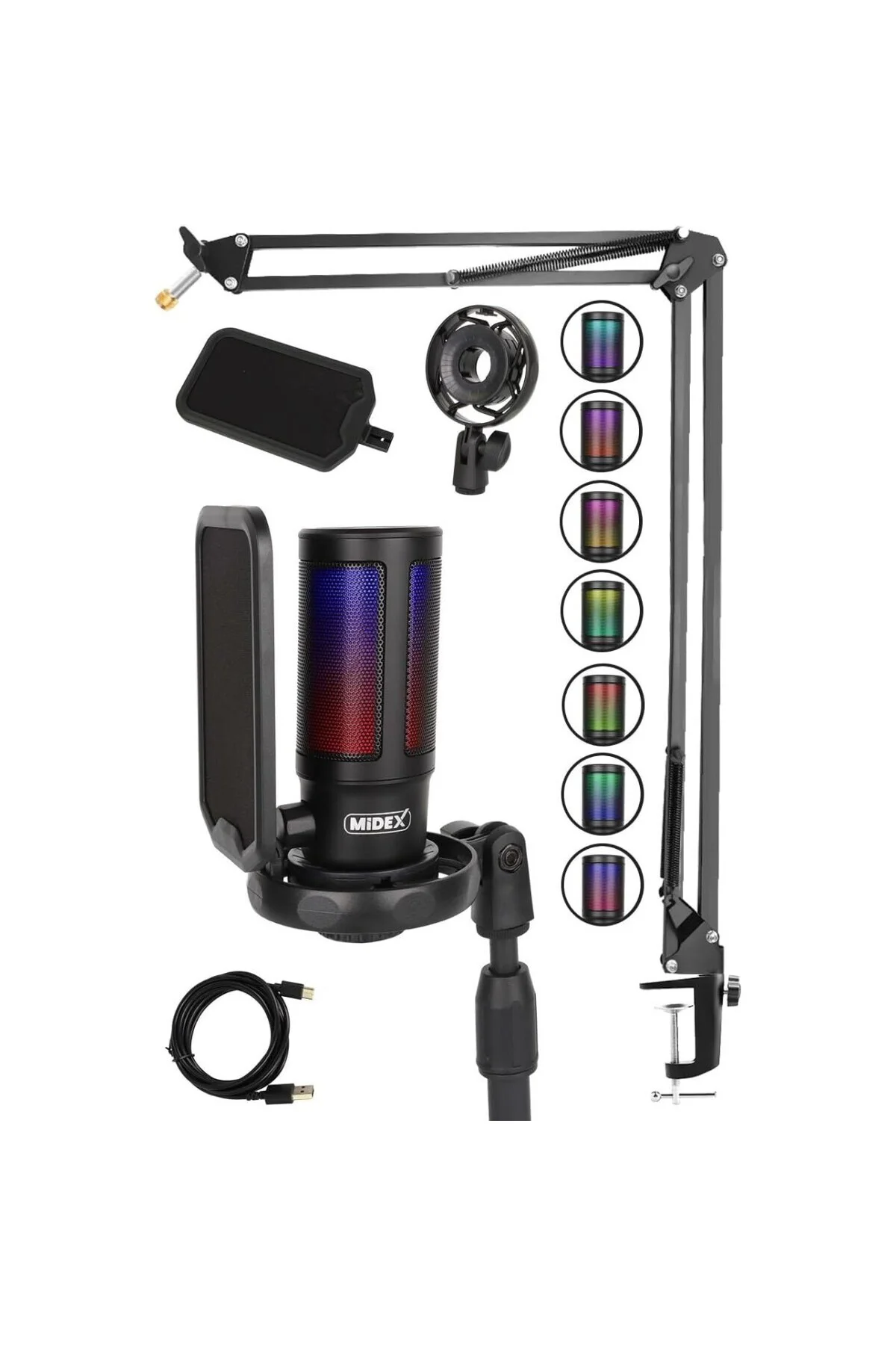 V6 RGB Set USB Oyuncu ve Yayıncı Mikrofonu Condenser Stüdyo (Kayı