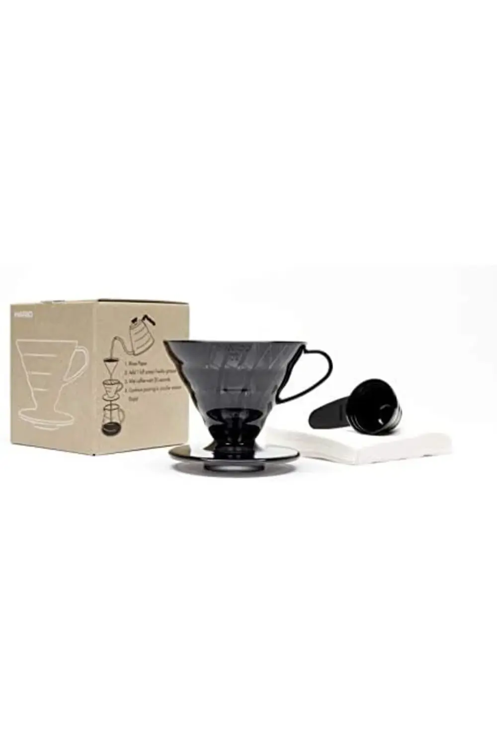 V60 02 Plastik Dripper ve 40’lı Filtre Kağıdı Seti, Siyah Şeffaf