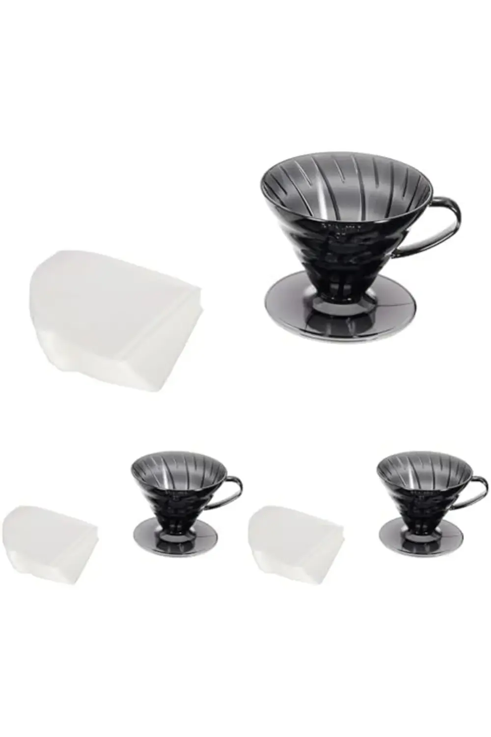 V60 02 Plastik Dripper ve 40’lı Filtre Kağıdı Seti, Siyah Şeffaf