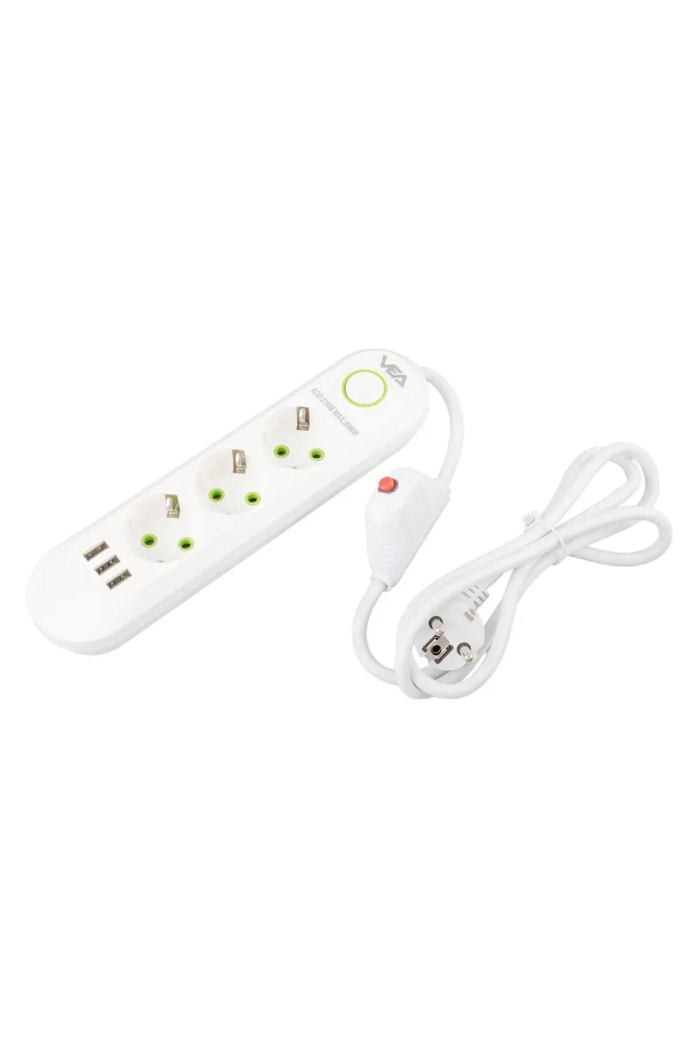 VA-21558 3'lü 3 USB'li 1.5 Metre Akım Korumalı Priz Beyaz KPF77-9 VA-21558 3'lü 3 USB'li 1.5 Metre Akım Korumalı Priz Beyaz KPF77-9