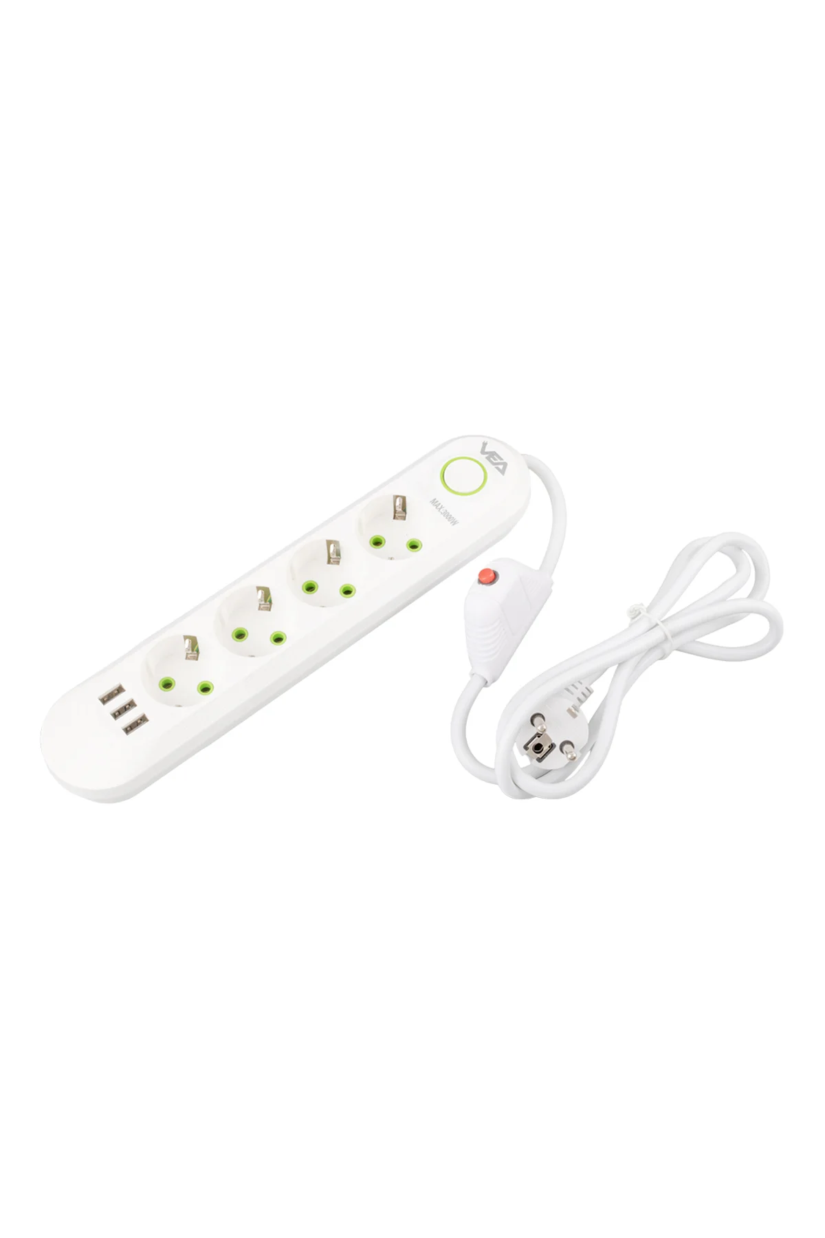 VA-21560 4LÜ 1.5 METRE KABLOLU 3 USBLİ BEYAZ AKIM KORUMALI PRİZ