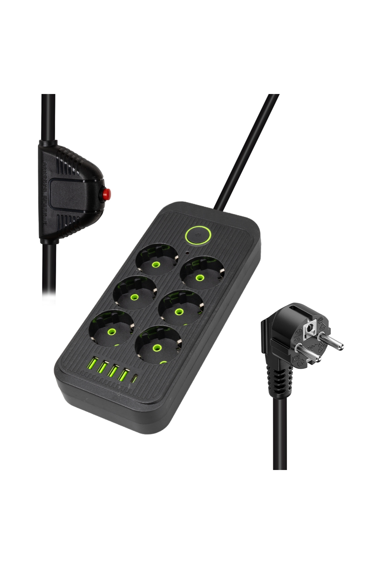 VA-21563 6LI 1.5 METRE KABLOLU TYPE-CLİ 4 USBLİ SİYAH AKIM KORUMA