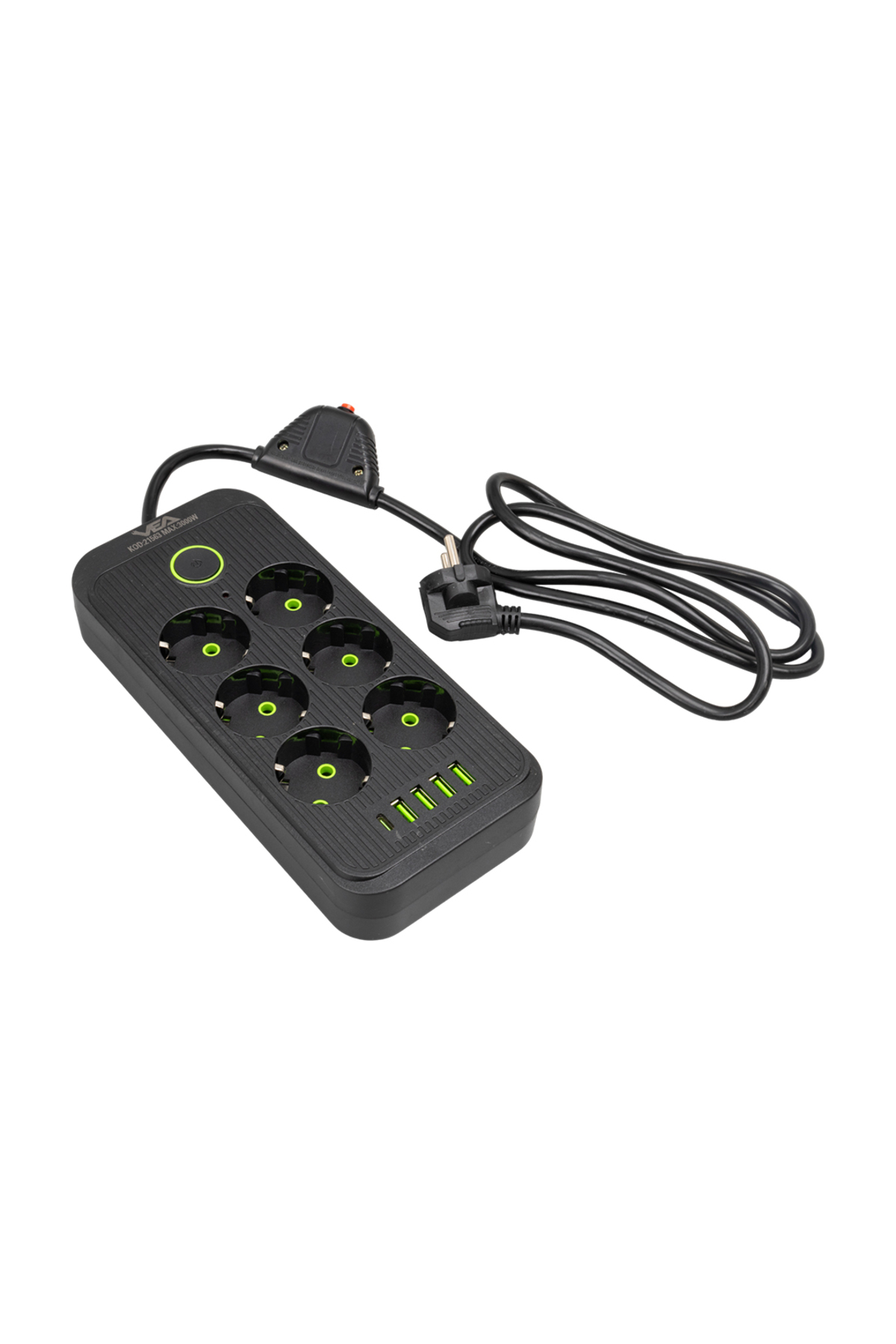 VA-21563 6LI 1.5 METRE KABLOLU TYPE-CLİ 4 USBLİ SİYAH AKIM KORUMA