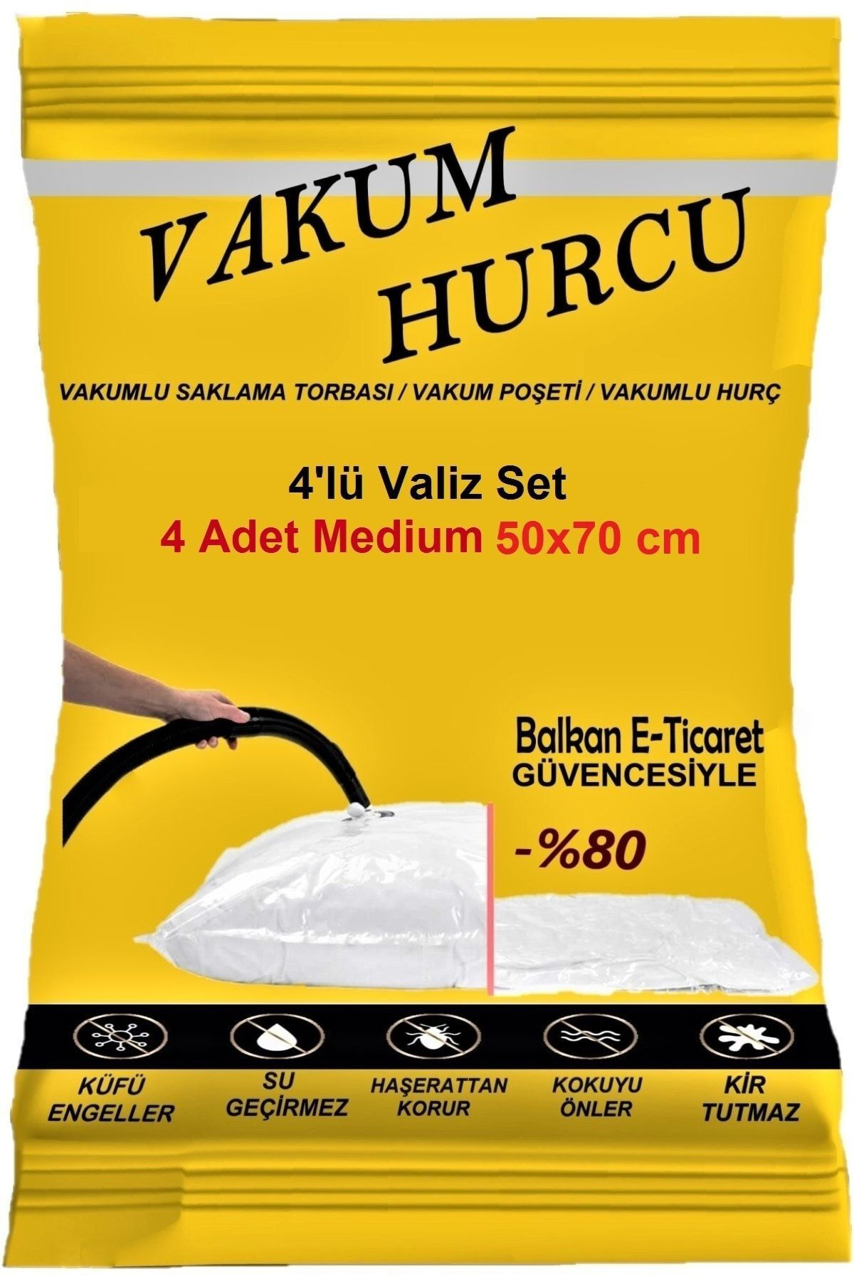Balkan Room Vakum Hurcu 4'Lü Valiz Set Medium 50X70 Cm Vakumlu Hurç - Vakumlu