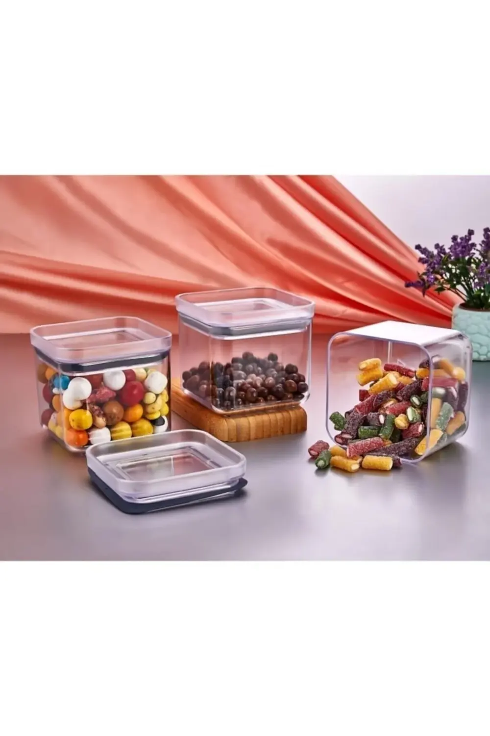 Vakum Kapaklı Kristal Saklama Kabı 800 Ml 3’lü Sp245