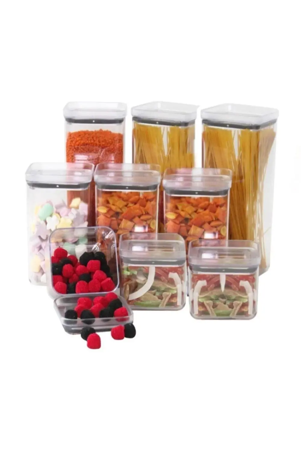 Vakum Kapaklı Kristal Saklama Kabı 9'lu Set