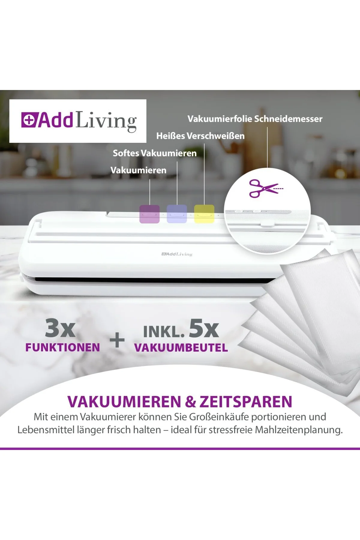 Vakumlama makinesi | Gıda vakumlama cihazı | 5 vakum torbası dahil (20 x 30 cm) | Vakumlu mühü Vakumlama makinesi | Gıda vakumlama cihazı | 5 vakum torbası dahil (20 x 30 cm) | Vakumlu mühü