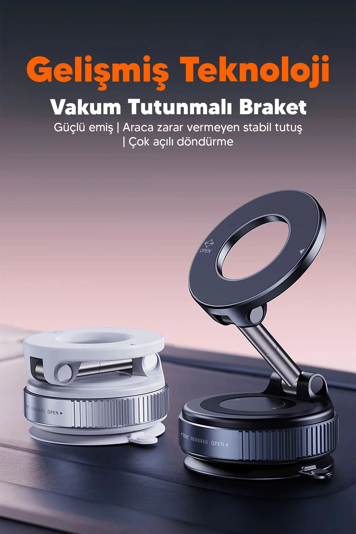 Vakumlu Araç İçi Telefon Tutucu - Güçlü Manyetik MagSafe Uyumlu