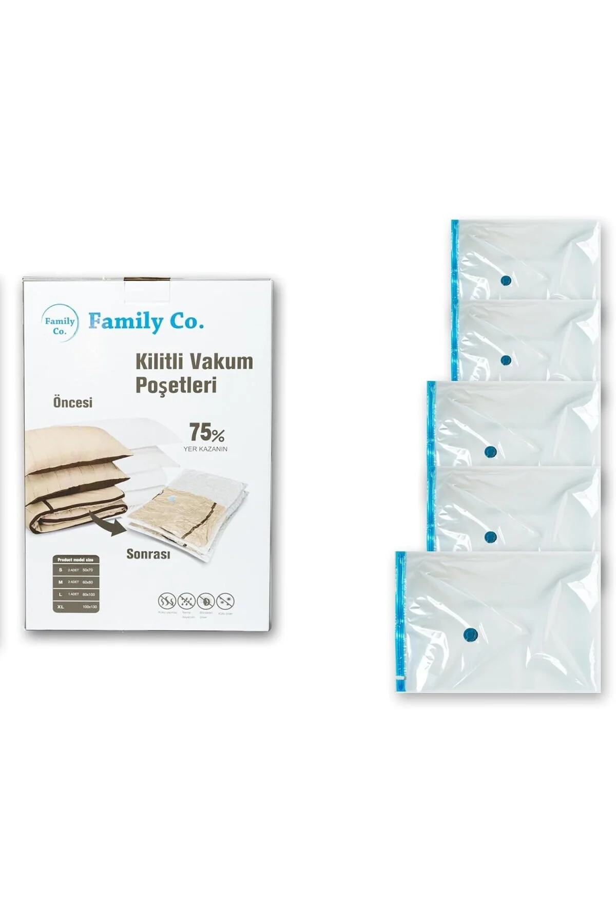 Vakumlu Hurç Poşet Setleri 5 Parça 50x70-2, 60x80-2, 80x100-1