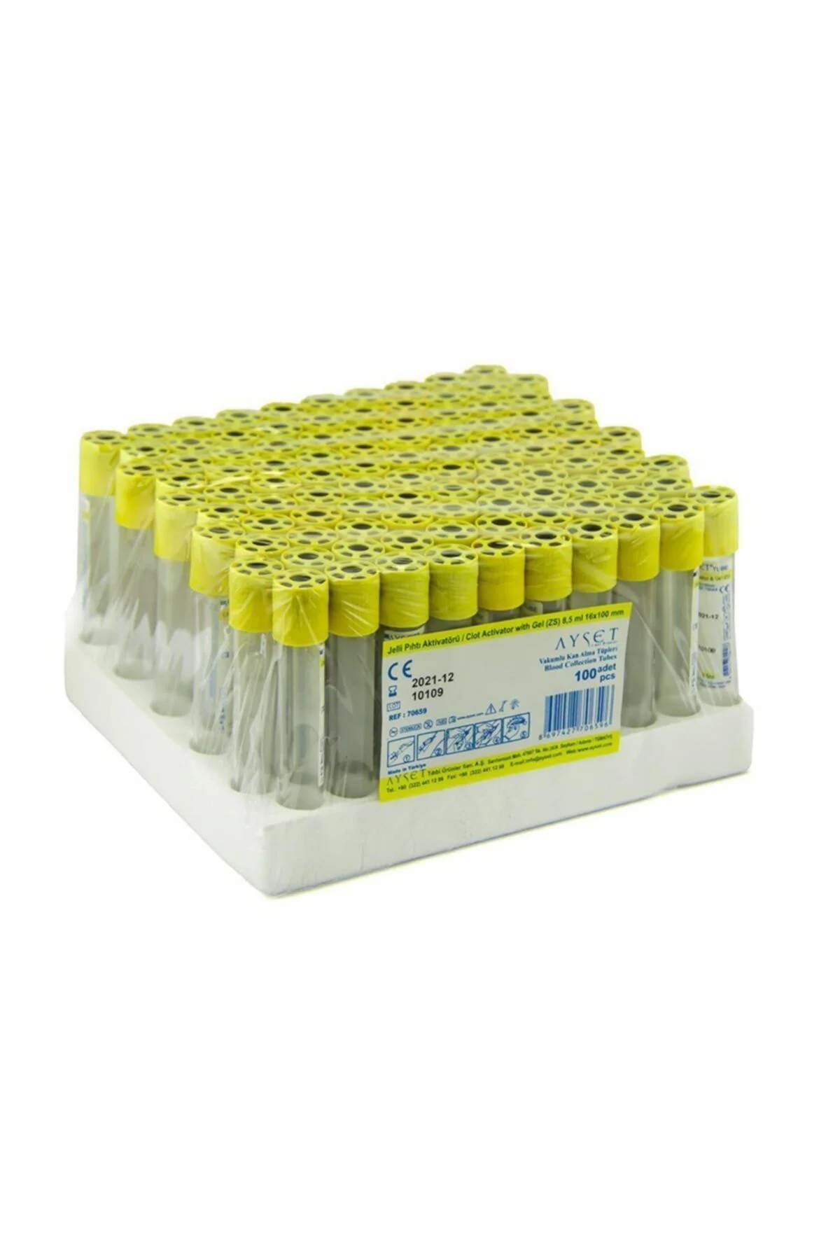 Vakumlu Kan Alma Tüpü Sarı Kapak 8.5 ml 16x100 mm 100 Adet Vakumlu Kan Alma Tüpü Sarı Kapak 8.5 ml 16x100 mm 100 Adet