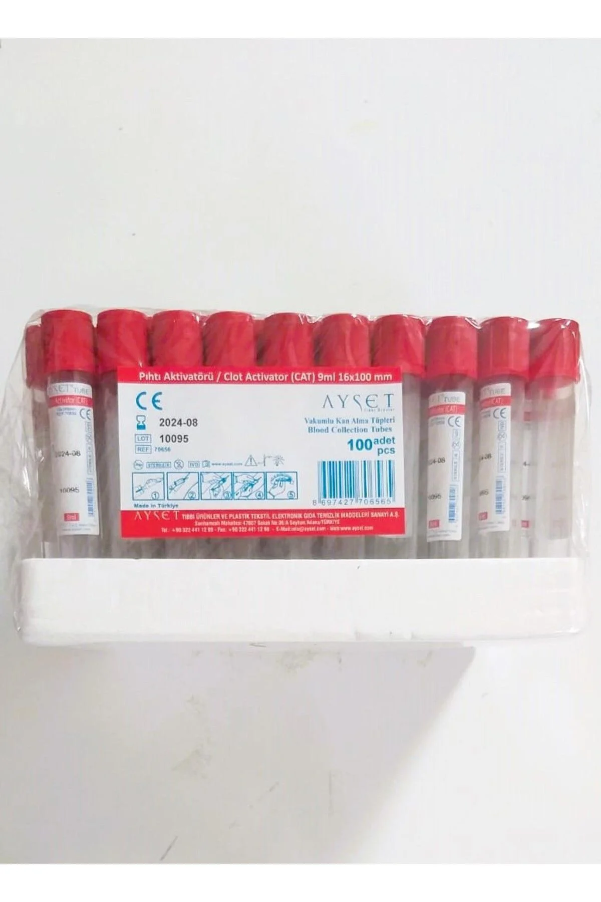 Vakumlu kan alma tüpü (Pıhtı Aktivatörü / Kırmızı kapak tüp) 9ml 16*100 mm 100 Adet Fiyatı, Yorumları ve Özellikleri