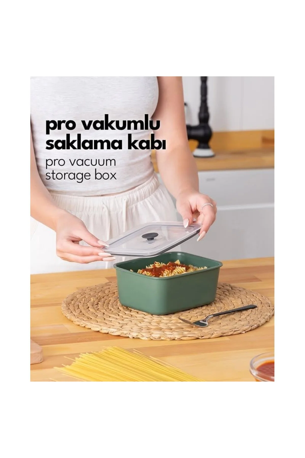 Vakumlu Sızdırmaz Derin Saklama Kabı Seti, Yeşil, 450 ml - 950 ml - 1800 ml, 3 Adet, Mikrodalga