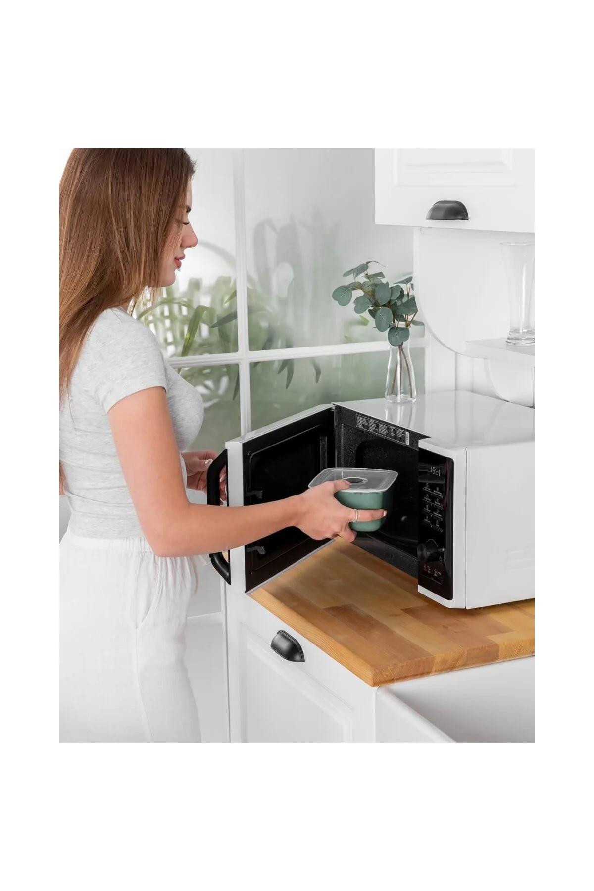 Vakumlu Sızdırmaz Derin Saklama Kabı Seti, Yeşil, 450 ml - 950 ml - 1800 ml, 3 Adet, Mikrodalga