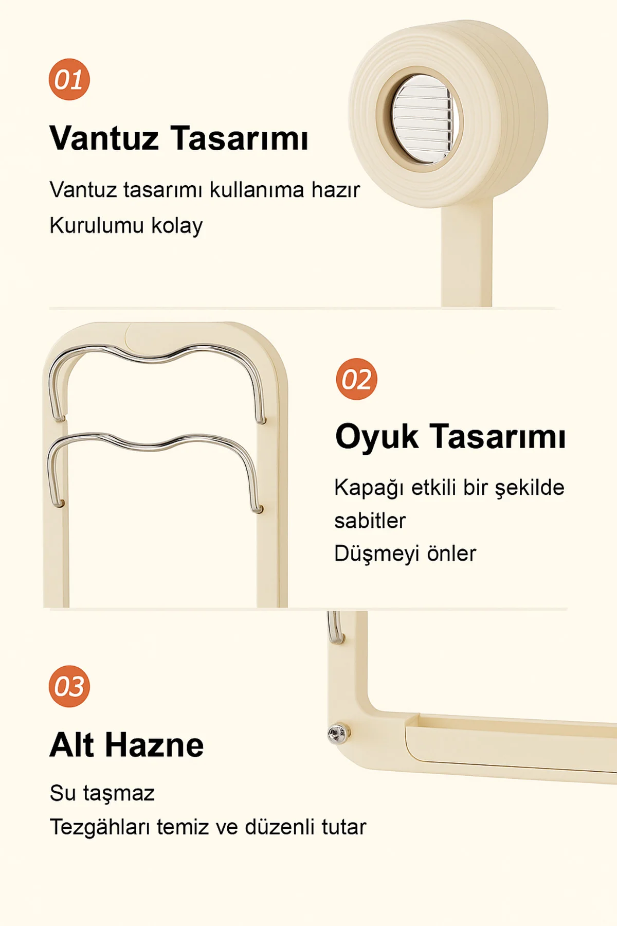 Vakumlu Tencere Kapağı ve Kesme Tahtası Tutucu - Vakumlu Yapışkanlı Duvar & Dolap İçi Raf - Görsel 3