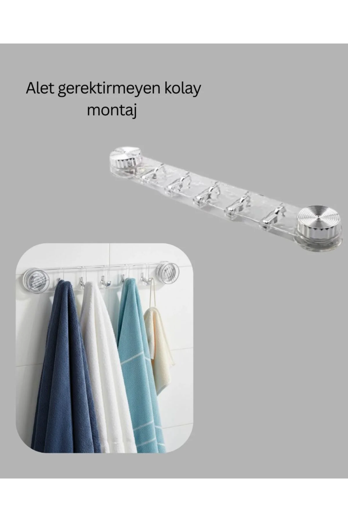 Vakumlu Ve Yapışkanlı Mutfak Banyo Askılığı 5 Bölmeli Pratik Düze