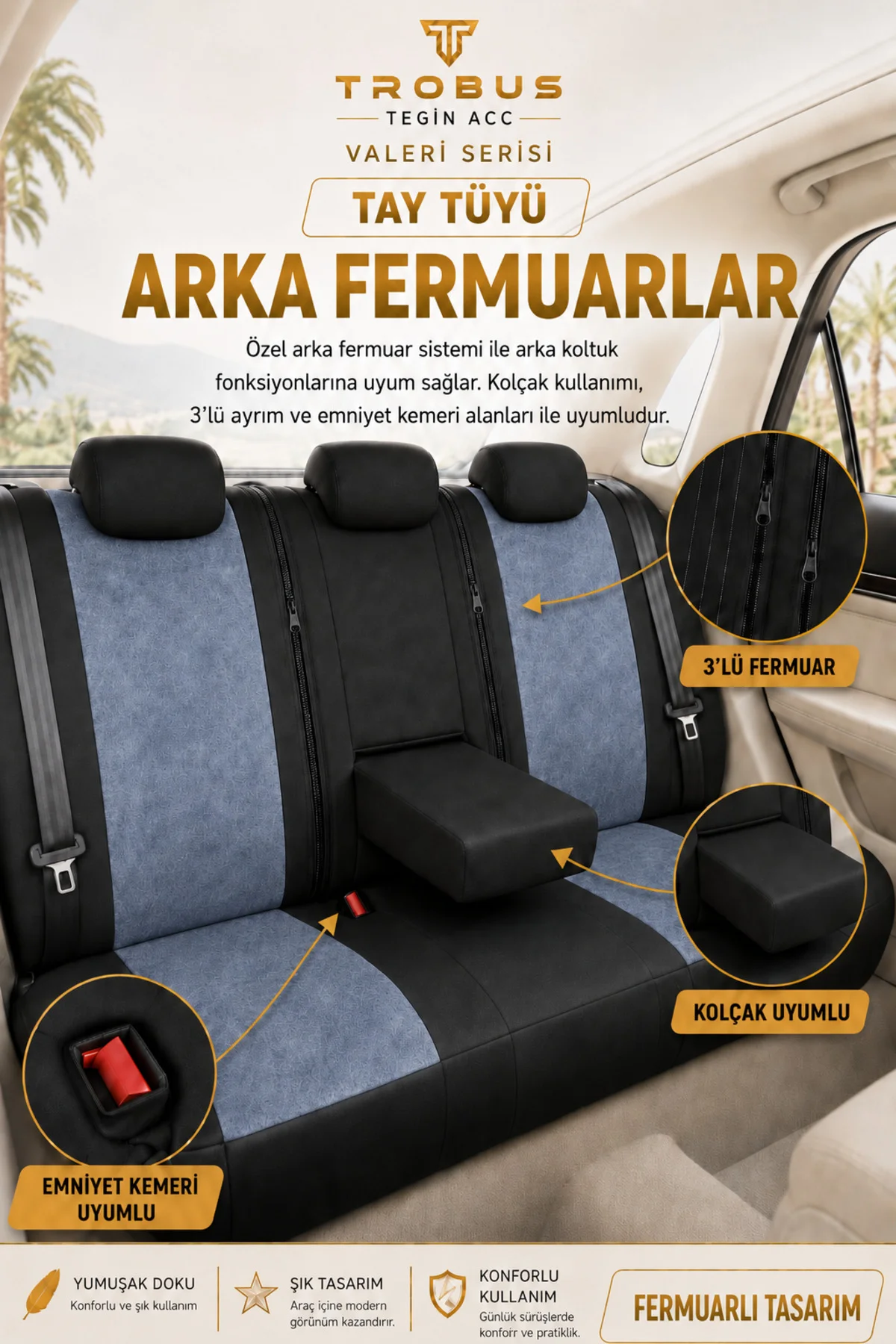 Valeria Serisi Füme Siyah Bel Destekli Tay Tüyü Koltuk Kılıfı
