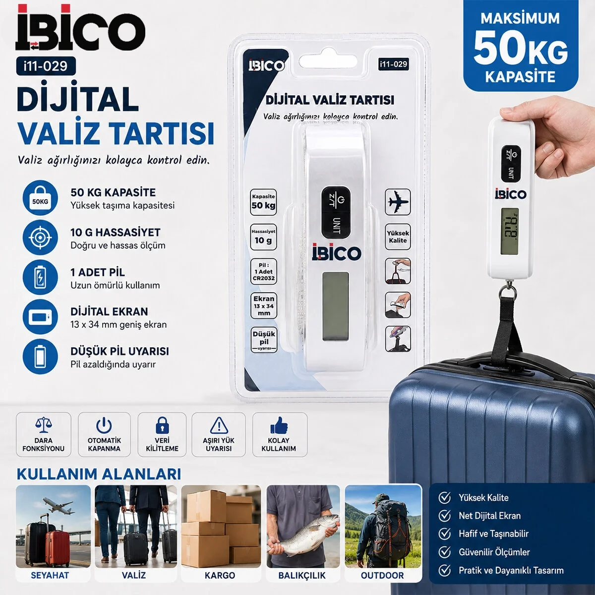 Valiz Model Dijital Valiz Terazi Tartı Kantar Pilli Max=50kg Hasassiyet = 10gr İ11-029 Bx40 Fiyatı, Yorumları ve Özellikleri
