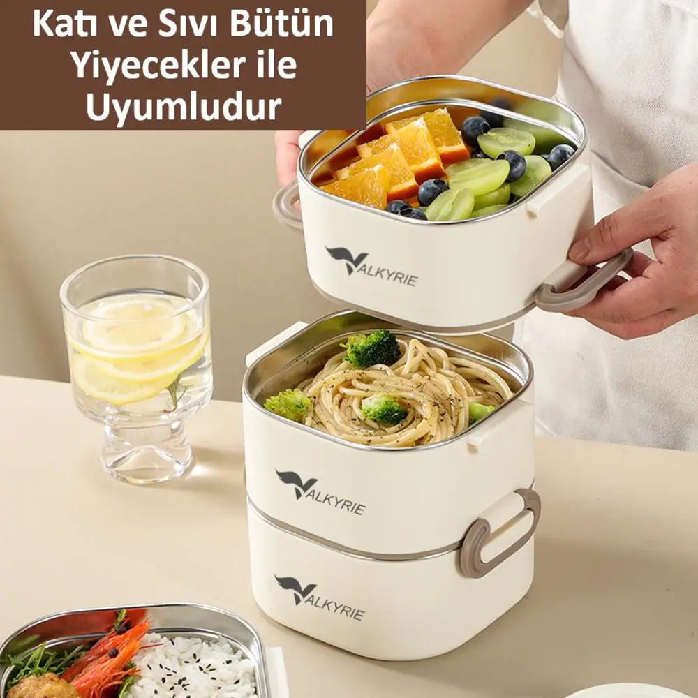 Valkyrie 1950 ML 3 Katlı Paslanmaz Çelik Yemek Kabı – Termal Çant