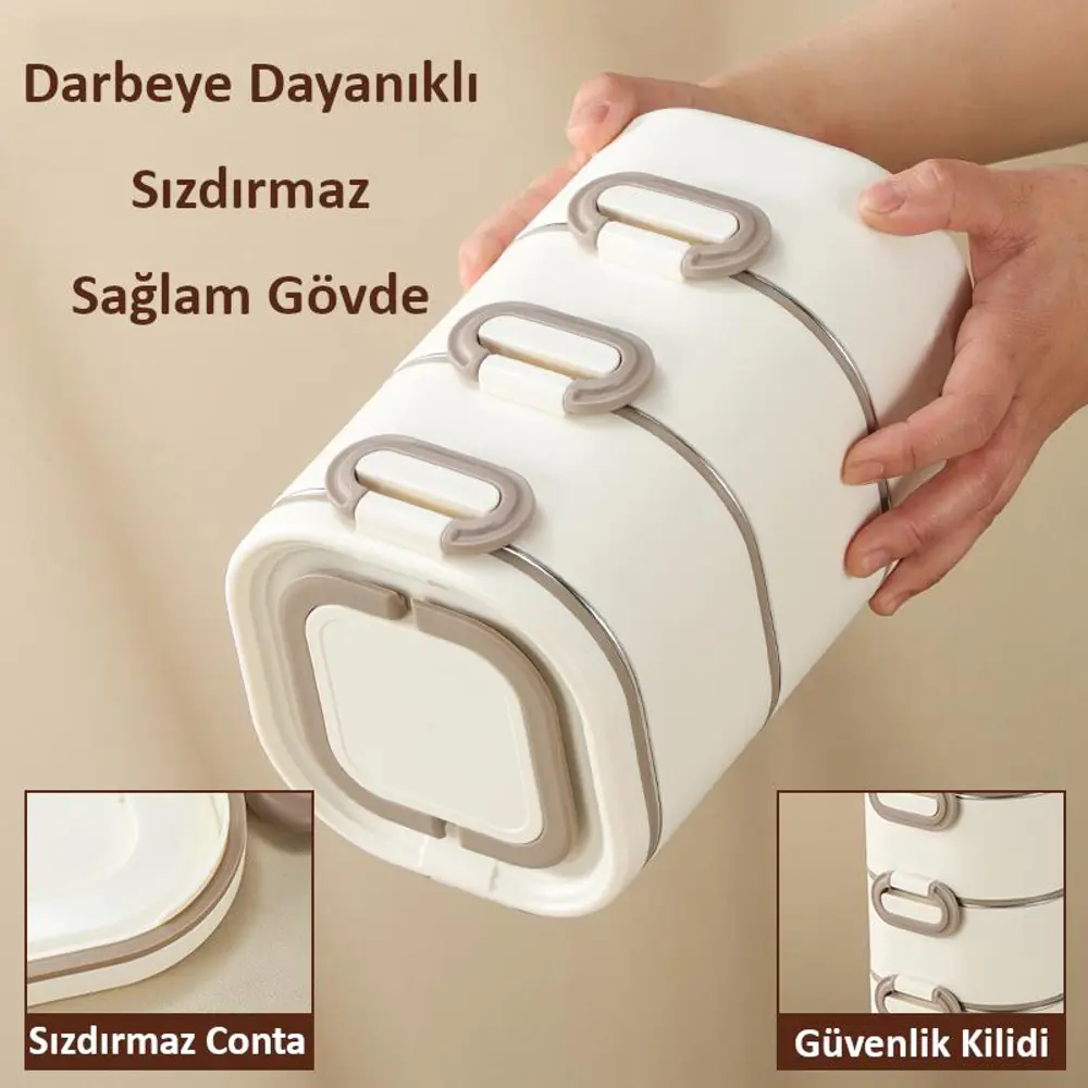 Valkyrie 1950 ML 3 Katlı Paslanmaz Çelik Yemek Kabı – Termal Çant