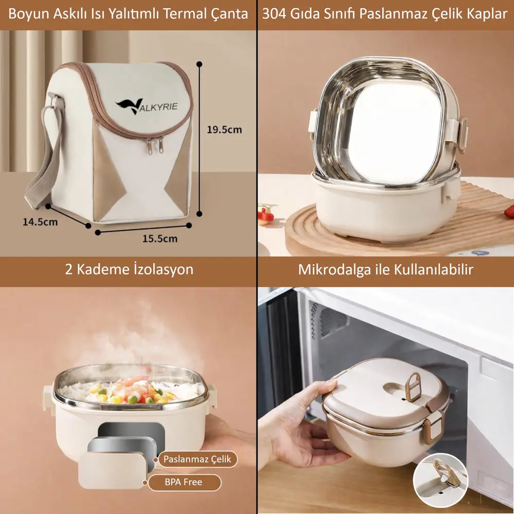 Valkyrie 2 Katlı Yemek Kabı 1400 ml – Termal Çantalı Lunch Box, 3