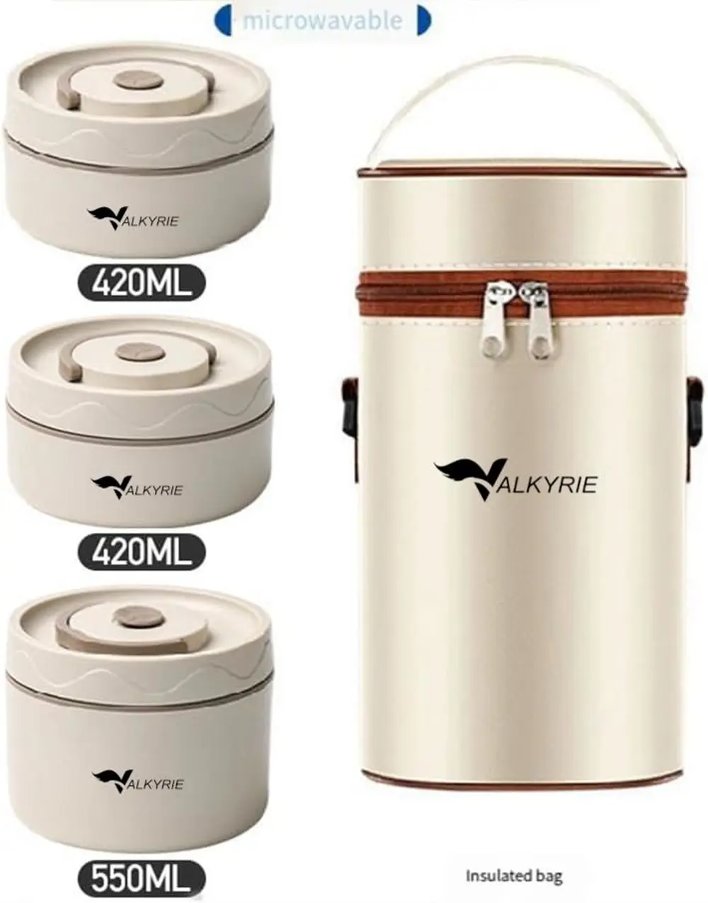 Valkyrie 3 Gözlü Paslanmaz Çelik Isı Yalıtımlı Yemek Kabı + Çatal
