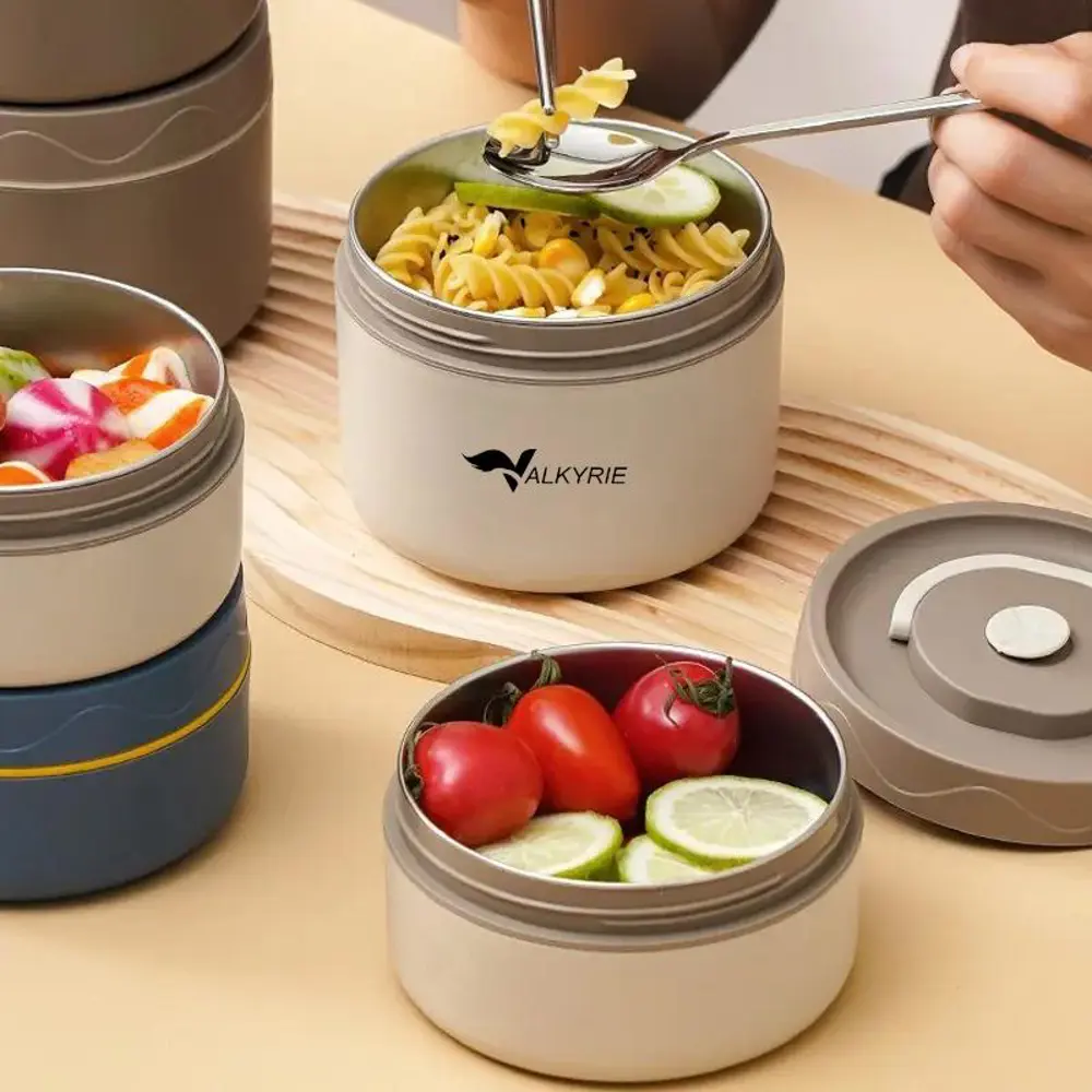 Valkyrie 3 Gözlü Paslanmaz Çelik Isı Yalıtımlı Yemek Kabı + Çatal