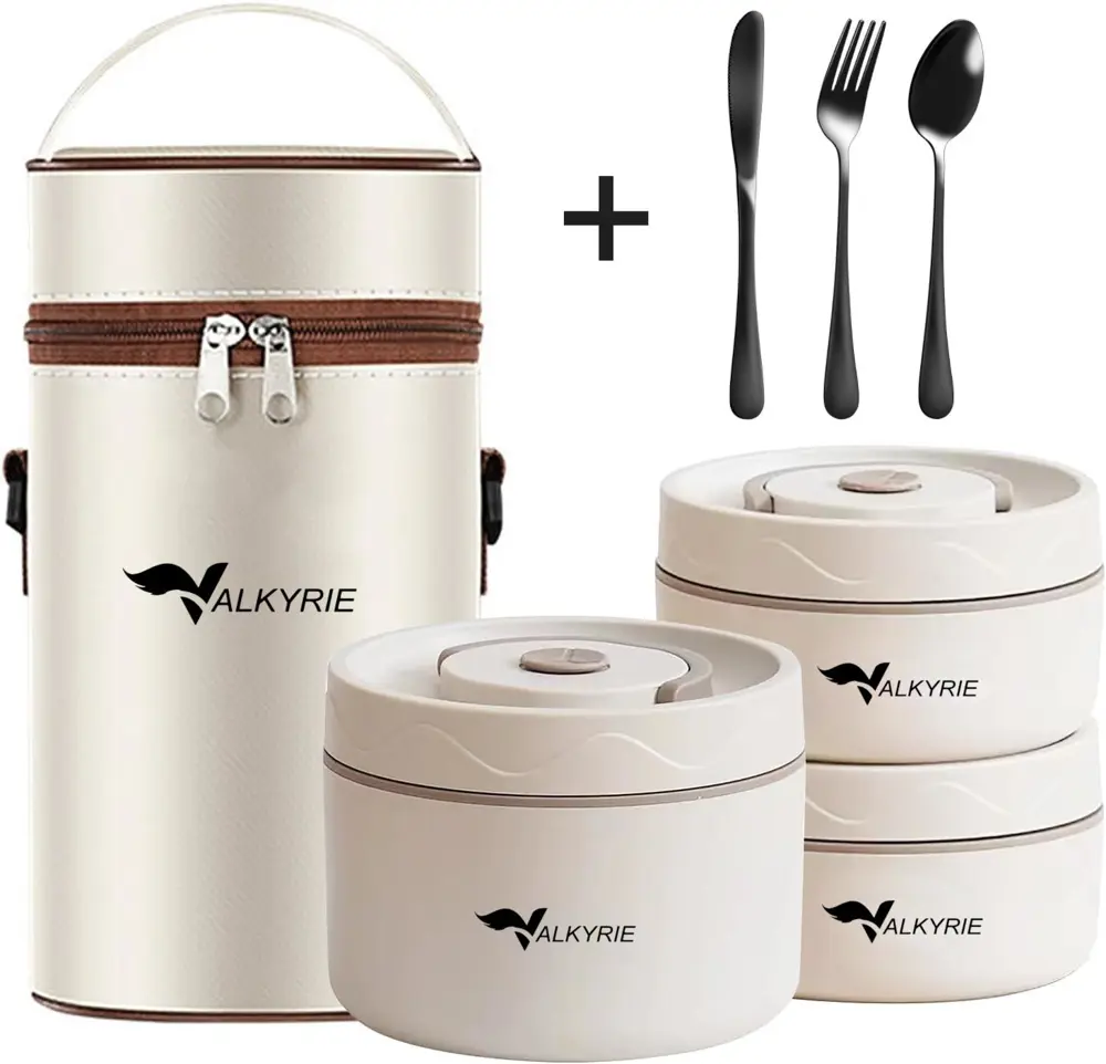 Valkyrie 3 Gözlü Paslanmaz Çelik Isı Yalıtımlı Yemek Kabı + Çatal