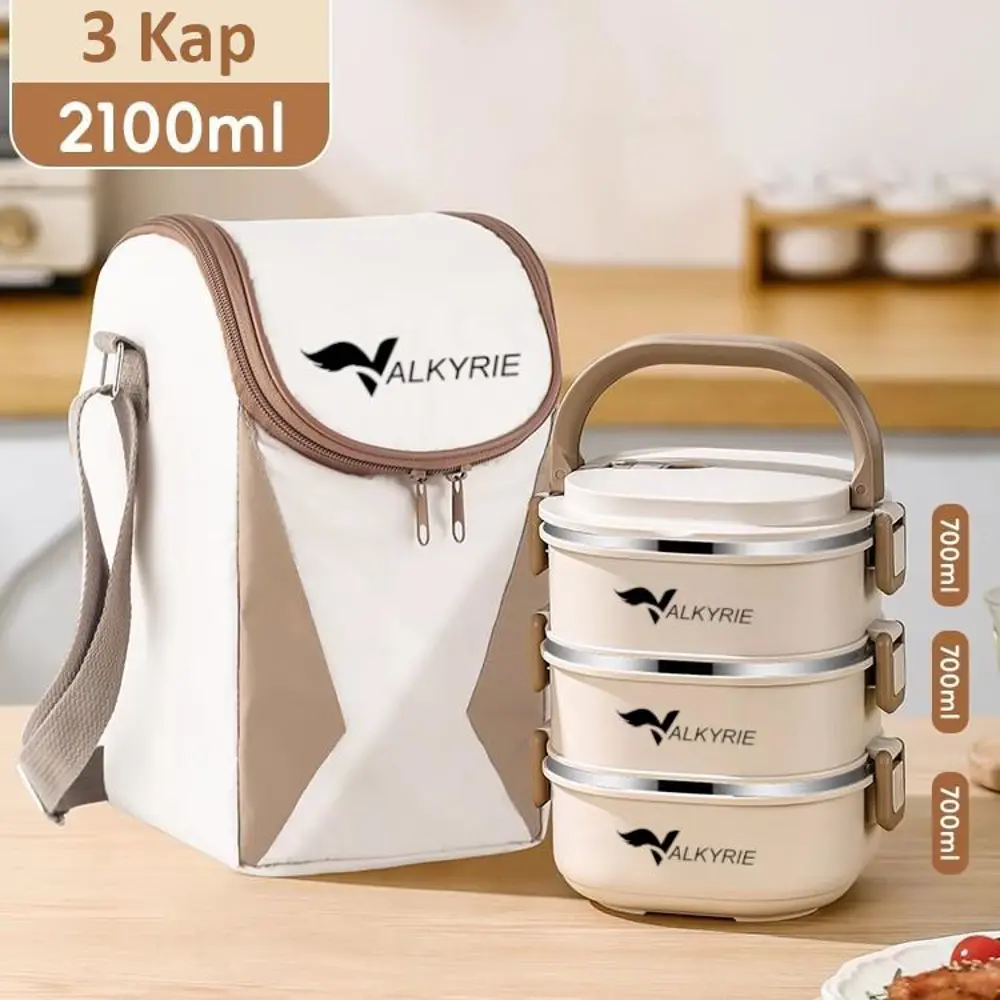 Valkyrie 3 Katlı Yemek Kabı 2100 ml – Termal Çantalı Lunch Box, 3